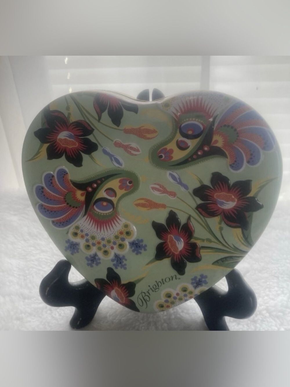Brighton Floral Heart Decorative Trinket Boxes - Mint and Multicolor